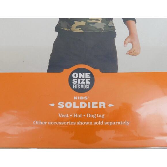 Kid's Army Solider Halloween Costume Kit Vest Hat Dog Tag Child One Size - Picture 3 of 4